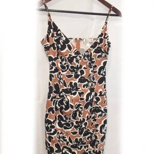 Leith Brown & Black Floral Ruched Slip Dress | Size S